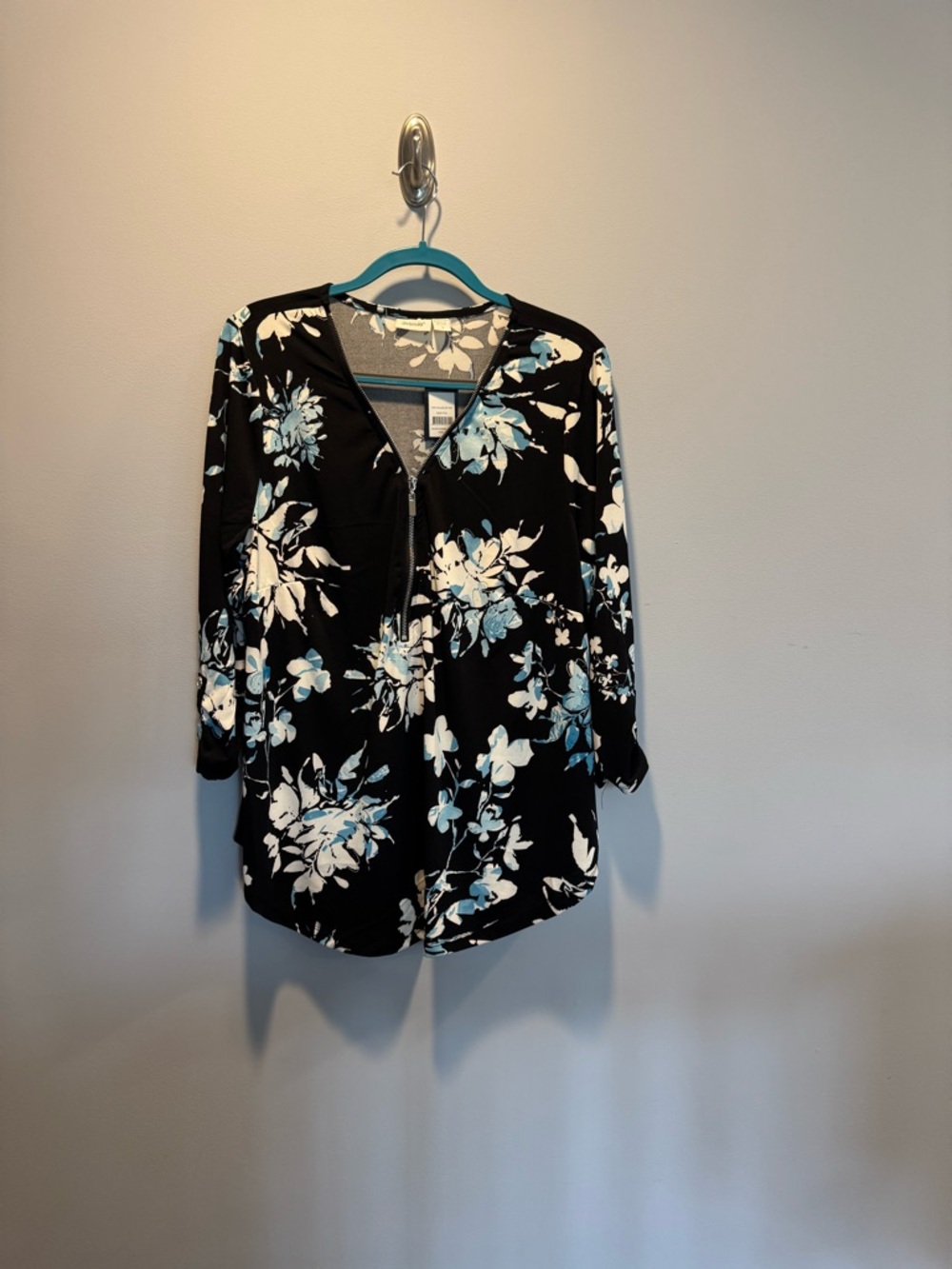 Avenue Black Tunic with Blue & White Floral Print